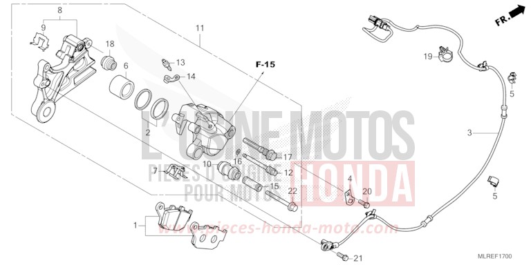 REAR BRAKE CALIPER for Hornet 500 GRAND PRIX RED (R380) from 2024